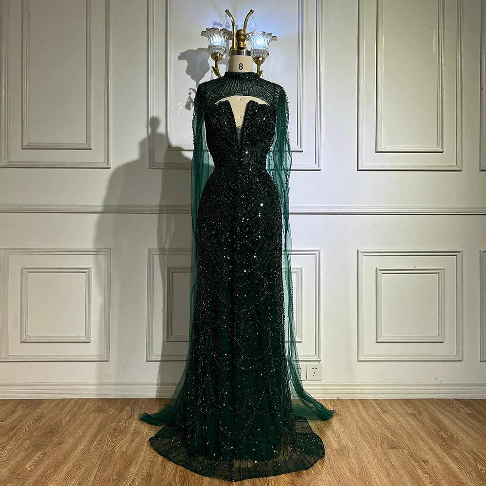 Robe de soirée de luxe en perles couleur nude avec traîne en tulle LA72189A