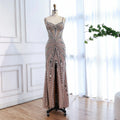Luxuriöses hautfarbenes Korsett mit Perlenbesatz Meerjungfrau-Abendkleid LA72803A