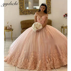 Customized Dresses 2026 Pink Off The Shoulder For Ball Gown Princess Appliques Tulle Birthday Party Dress Vestidos De 15