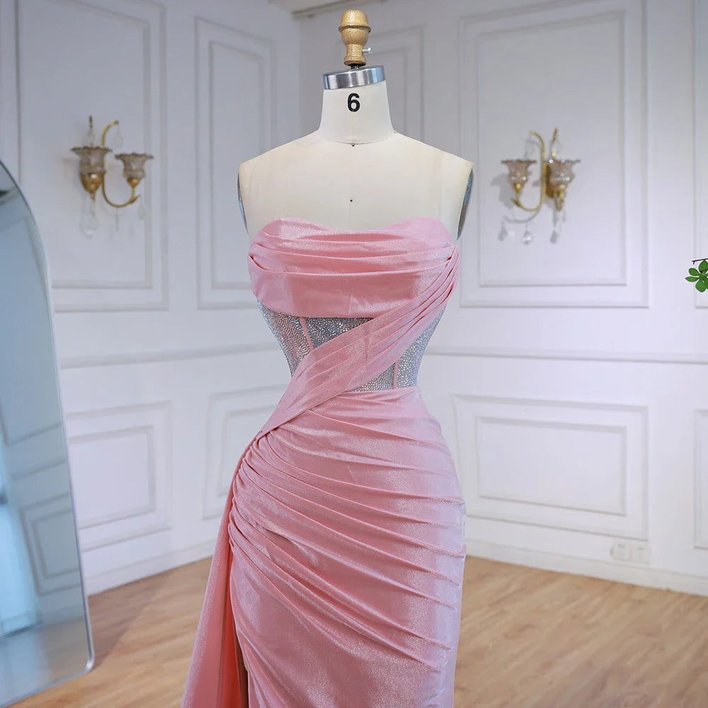Abito da Ballo Elegante Rosa con Glitter e Spacco LA72997