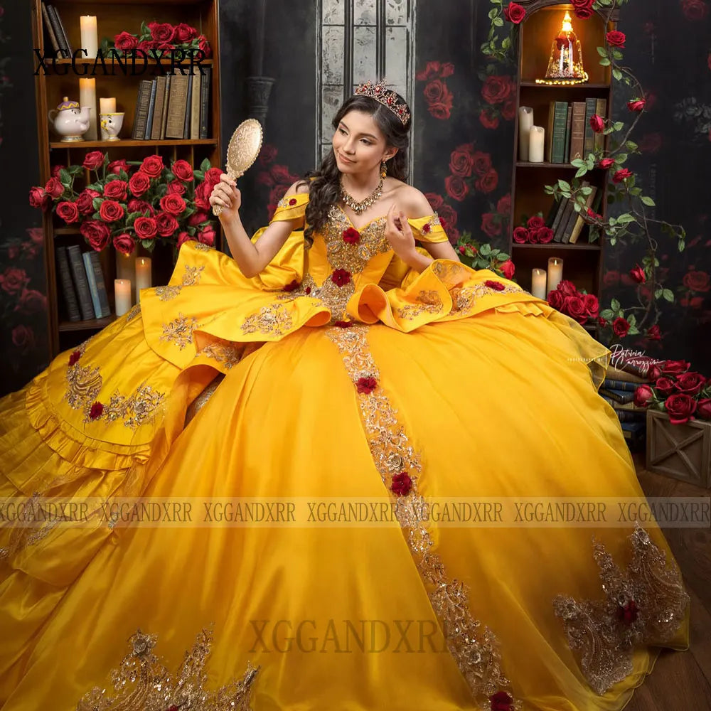 Customized Gold Yellow Princess Quinceanera Dresses 2026 Luxury Ball Gown Sweet 16 Birthday Vestidos Para De 15 Años Qui