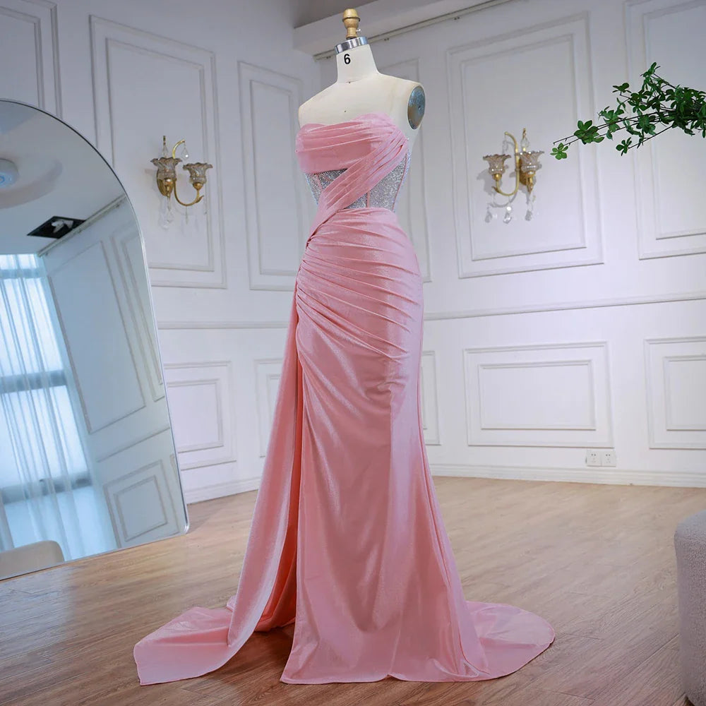 Robe de bal élégante rose pailletée avec fente LA72997