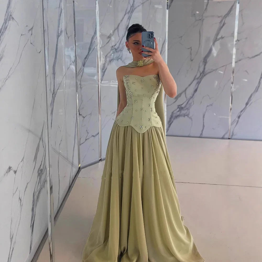 Classy Sage Green A-Line Chiffon Evening Dress LA73073