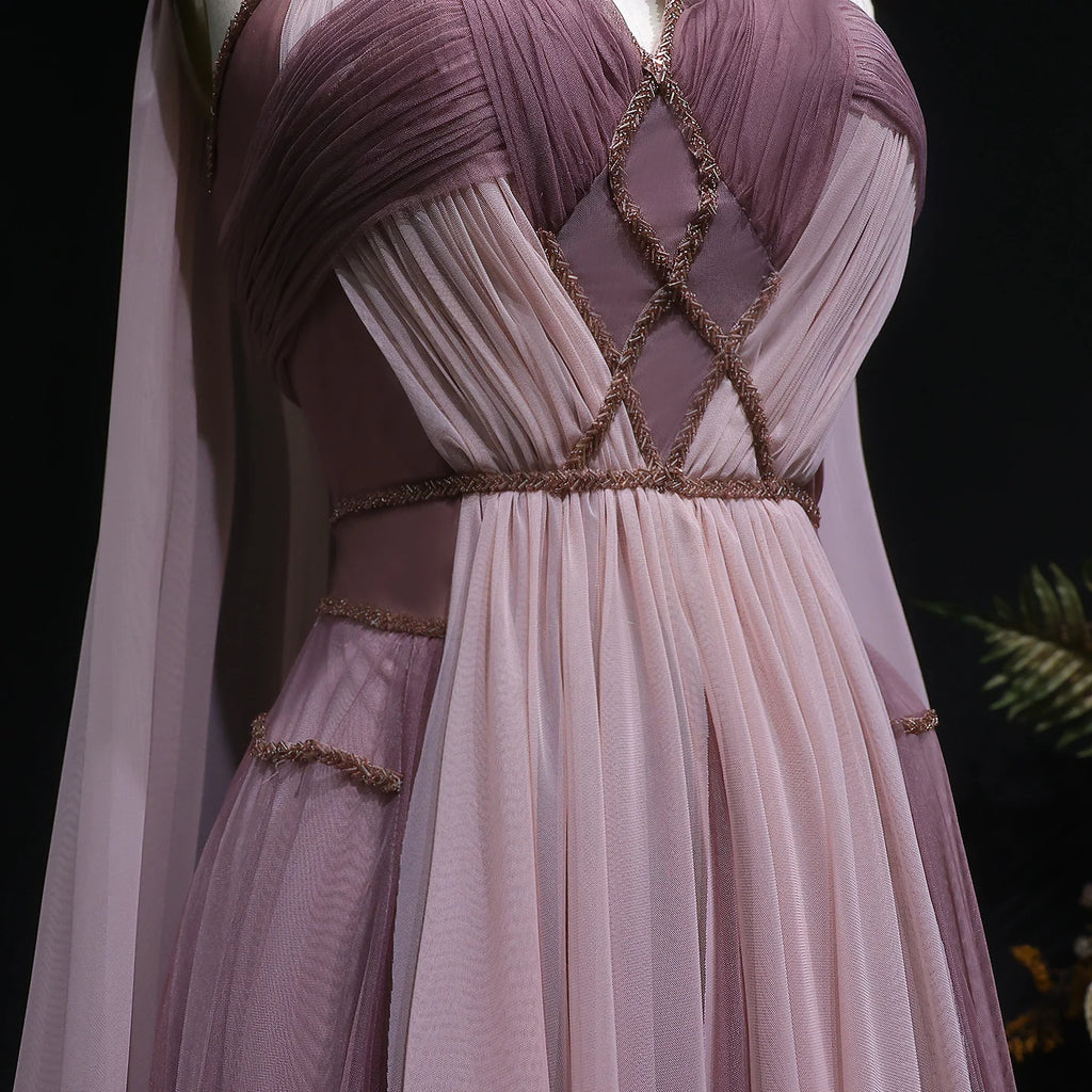 Sharon disse ombre rosa elegante vestido de noite com manga capa criss cross halter sem costas vestidos de festa femininos ss309 personalizado
