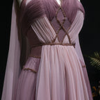 Sharon disse ombre rosa elegante vestido de noite com manga capa criss cross halter sem costas vestidos de festa femininos ss309 personalizado