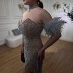Luxury Silver Nude Mermaid Evening Dress with Beaded Tassel LA72083