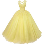 Customized Women's Beaded Lace Appliques Prom Dress Long Ball Gown Quinceanera Dresses Tulle Formal Sweet 16 Dress for T