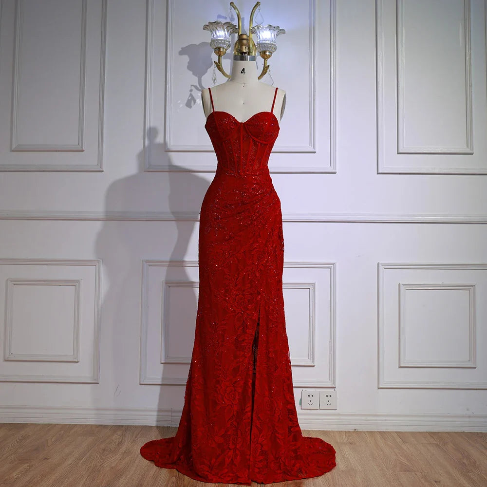 Elegante abito da ballo rosso con spacco LA72998