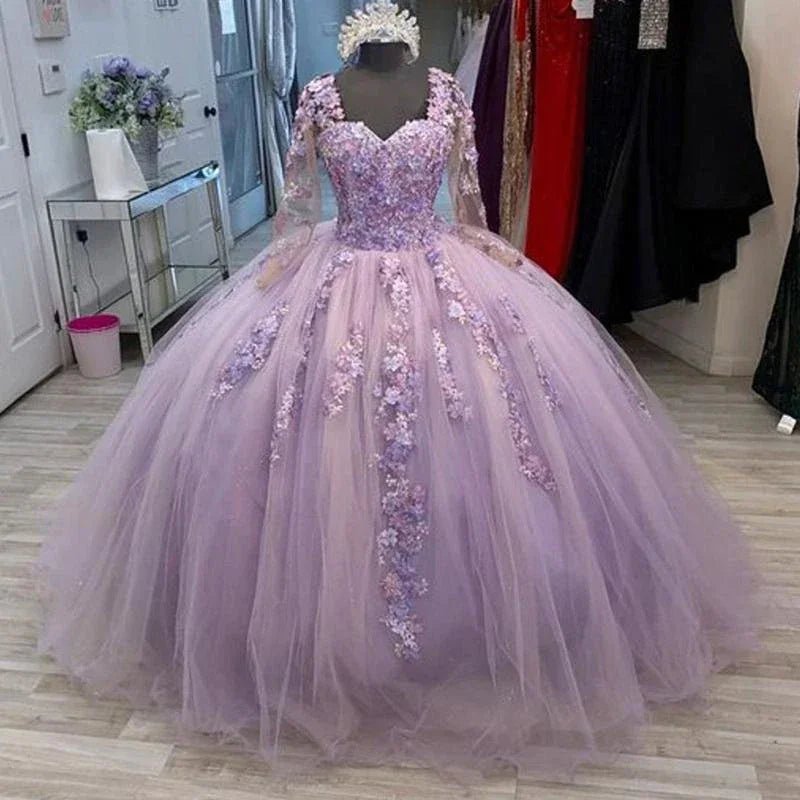 Vestido de Baile Vintage de Tule e Renda Lavanda para os 16 Anos Doce Y809