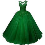 Customized Women's Beaded Lace Appliques Prom Dress Long Ball Gown Quinceanera Dresses Tulle Formal Sweet 16 Dress for T