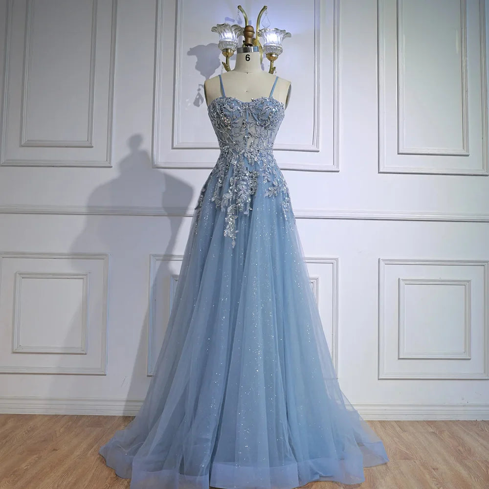 Abito da ballo in tulle grigio lusso a linea A con applicazioni floreali LA73015