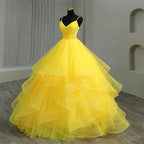 Navy Blue Quinceanera Dress With Ruffles And Spaghetti Straps Princess Gown