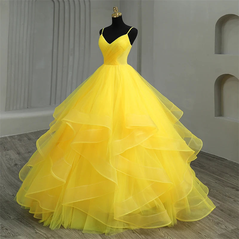 Navy Blue Quinceanera Dress With Ruffles And Spaghetti Straps Princess Gown