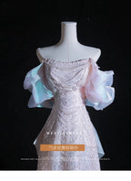 Luxuriöse elegante Perlenbesetzte Abendkleider 2025 Neue Schulter Pailletten Fischschwanzkleid Abschlussballkleid Hochzeitskleid Verlobungskleid