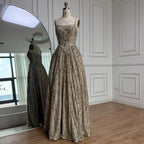 Vestido de noche lujoso verde salvia con cuentas, corte en línea A y tirantes finos LA72805