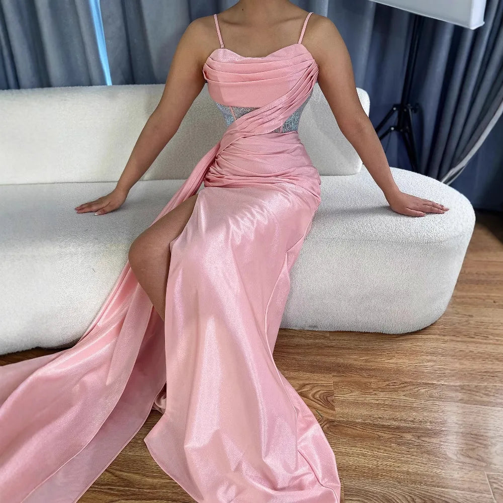 Abito da Ballo Elegante Rosa con Glitter e Spacco LA72997