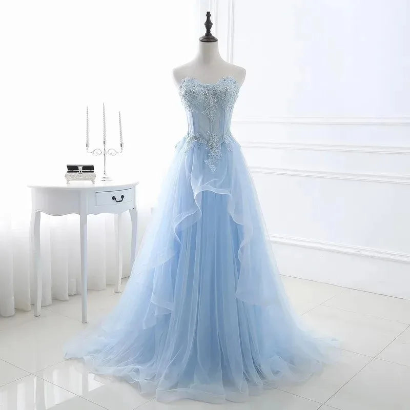 Nova luz azul suor longo senhora menina mulheres princesa baile de formatura banquete festa de casamento vestido de noiva
