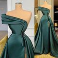 Nuevos vestidos largos de satén para la noche, elegantes, con fruncidos, cuentas de cristal, abertura, un solo hombro, vestidos de gala formales para mujer, vestidos de fiesta S23314