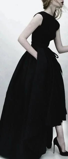 Vestido de fiesta negro seductor vestido encantador bonito vestido sencillo de noche vestido formal de fiesta con cuello redondo S19670