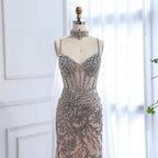 Robe de soirée de luxe grise perlée avec cape pour bal de promo LA73342