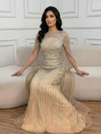 Robe de soirée luxueuse diamant bleu avec cape LA73426