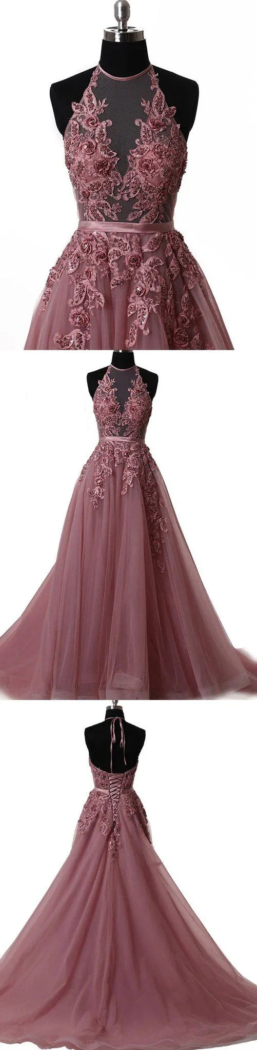 Vestido largo de encaje de tul elegante para baile de graduación vestido de noche de encaje S5098