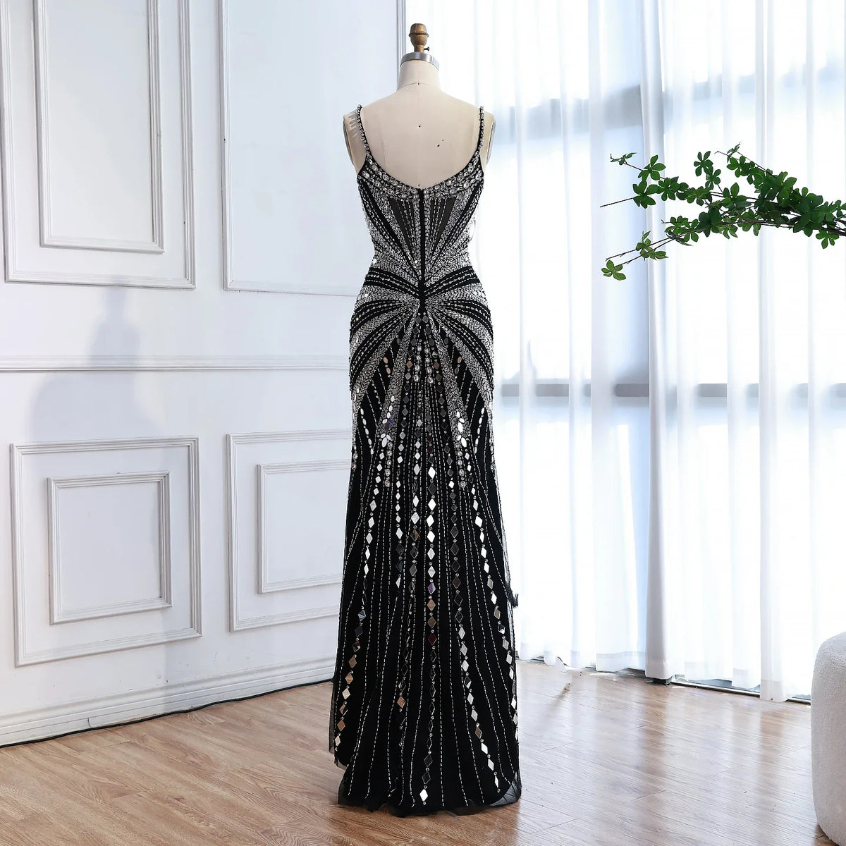 Luxuriöses hautfarbenes Korsett mit Perlenbesatz Meerjungfrau-Abendkleid LA72803A
