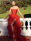 Sexy vermelho alta fenda sem alças vestido de baile vestido de festa vestido de noite vermelho S5423