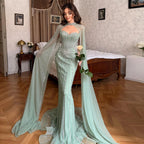 Sharon disse luxo cristal sage verde vestido de noite com mangas capa longo rosa para mulheres vestidos de festa de casamento ss156 personalizado