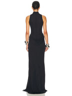 Blifanbo Turtleneck Off-shoulder Sleeveless Thigh Split High Waist Pleated Maxi Dress For Women Elegant Fashion Club Par