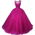 Customized Women's Beaded Lace Appliques Prom Dress Long Ball Gown Quinceanera Dresses Tulle Formal Sweet 16 Dress for T