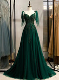 Vestido de Baile Esmeralda com Alças Finas, Decote em V, Modelo S11037