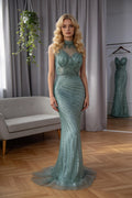 Vestidos largos de noche de sirena desnuda árabe de lujo de Dubái con capa LA71885B