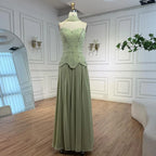 Classy Sage Green A-Line Chiffon Evening Dress LA73073