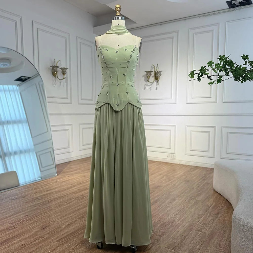 Classy Sage Green A-Line Chiffon Evening Dress LA73073