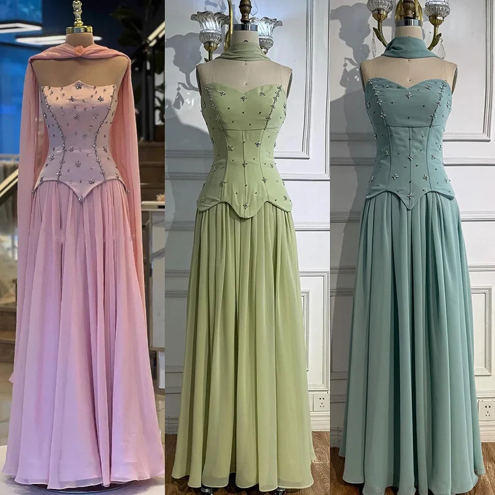 Classy Sage Green A-Line Chiffon Evening Dress LA73073