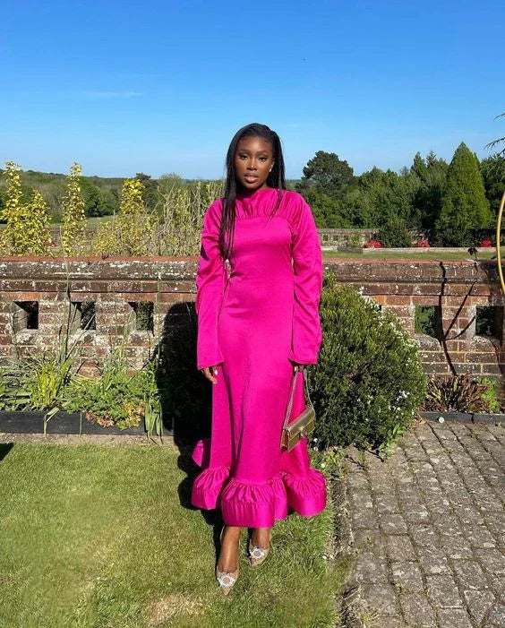 Elegant Long Party Dress for Women Long Sleeve Evening Dress with Hem Flounce Y4793