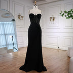 Black Beaded Classy Prom Dress with Spaghetti Straps LA73039