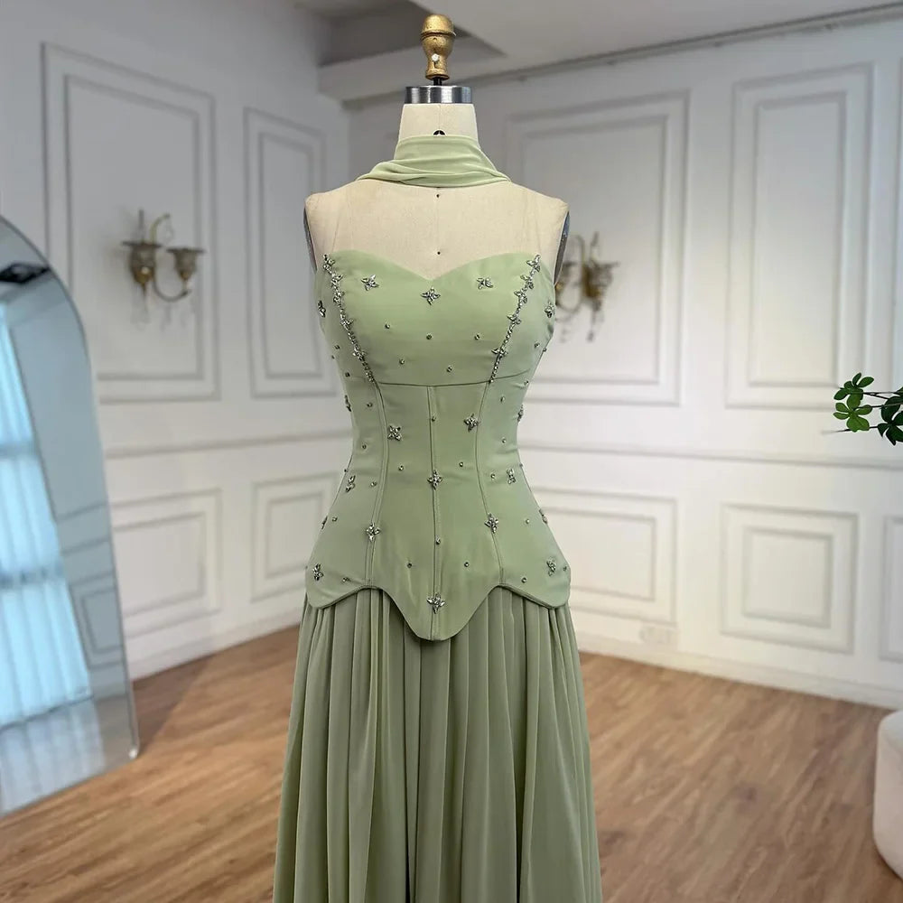 Classy Sage Green A-Line Chiffon Evening Dress LA73073