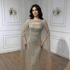 Robe de soirée luxueuse diamant bleu avec cape LA73426