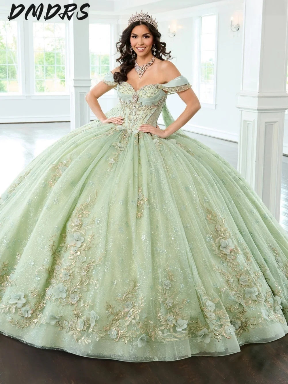 Popular fora do ombro quinceanera vestido 2025 encantador 3d flor vestido de festa brilhante sem mangas sem alças vestido de festa 16 personalizado