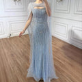 Robe de soirée luxueuse diamant bleu avec cape LA73426
