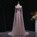 Sharon disse ombre rosa elegante vestido de noite com manga capa criss cross halter sem costas vestidos de festa femininos ss309 personalizado