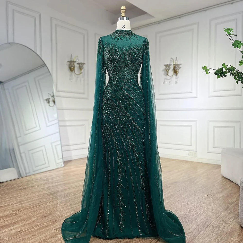 Luxury Nude Mermaid Evening Dress with Cape Sleeves LA71885A