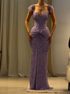 Cathy Customized Purple Luxury Rhinestones Mermaid Prom Dress Off The Shoulder vestidos de noiva Floor-length Formal Eve