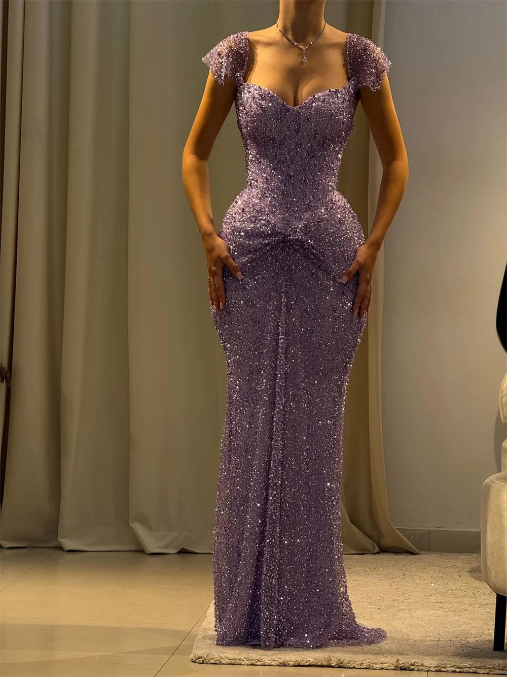 Cathy Customized Purple Luxury Rhinestones Mermaid Prom Dress Off The Shoulder vestidos de noiva Floor-length Formal Eve