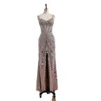 Luxuriöses hautfarbenes Korsett mit Perlenbesatz Meerjungfrau-Abendkleid LA72803A