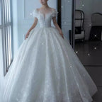 2025 Princess Sexy Luxury Crystal Beaded Wedding Dress Puff Tulle White Gown Bride Pregnant Women's High-end Gown with T