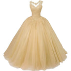 Customized Women's Beaded Lace Appliques Prom Dress Long Ball Gown Quinceanera Dresses Tulle Formal Sweet 16 Dress for T