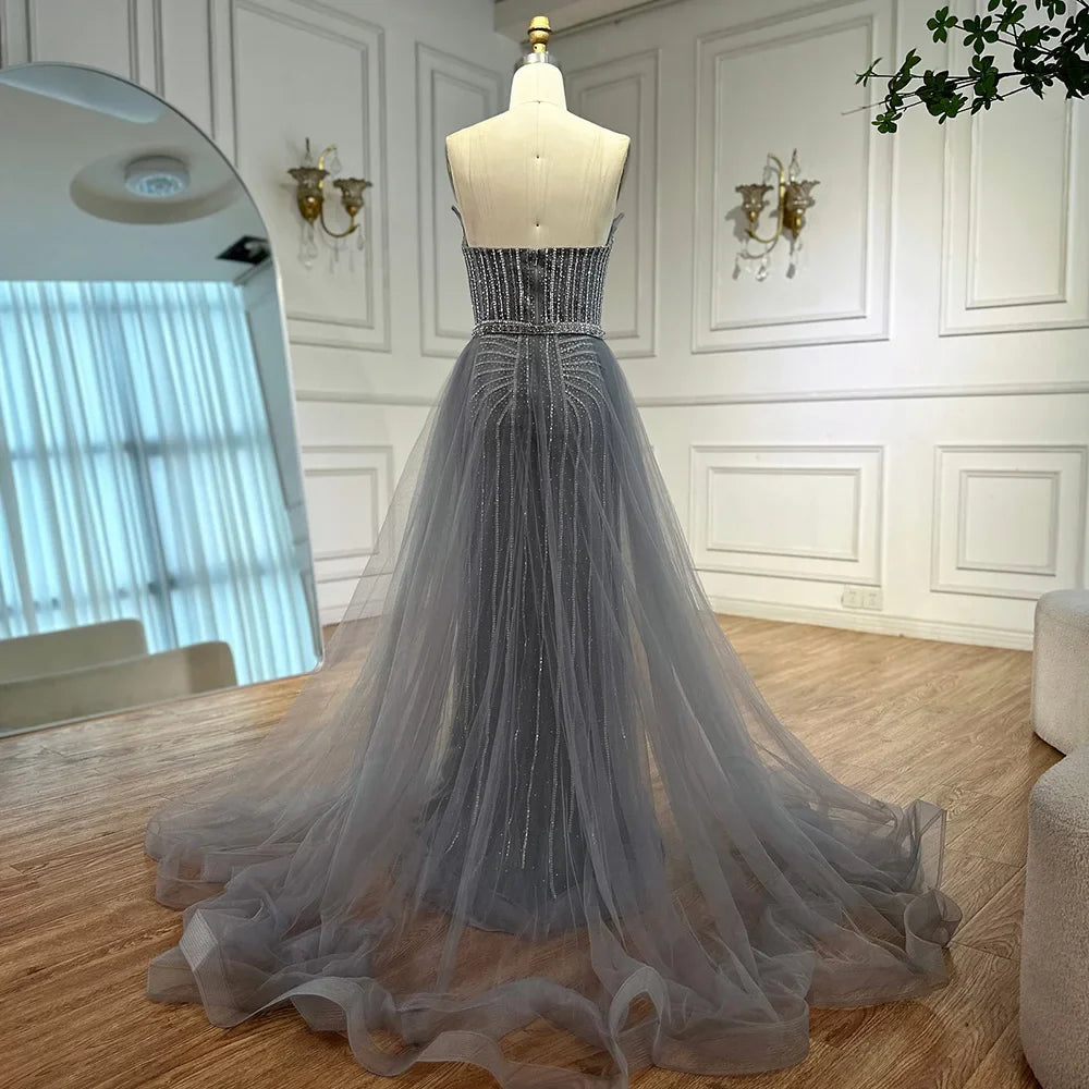 Robe de soirée sirène arabe à perles roses avec sur-jupe LA72811B